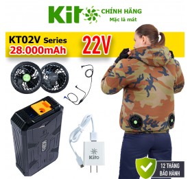 [2 Áo KITO + 1 Bộ Quạt 22V] Chính Hãng Pin 28.000mAh Chạy 10 - 20 Giờ, Áo Có Mũ 4 Màu BH 12 Tháng